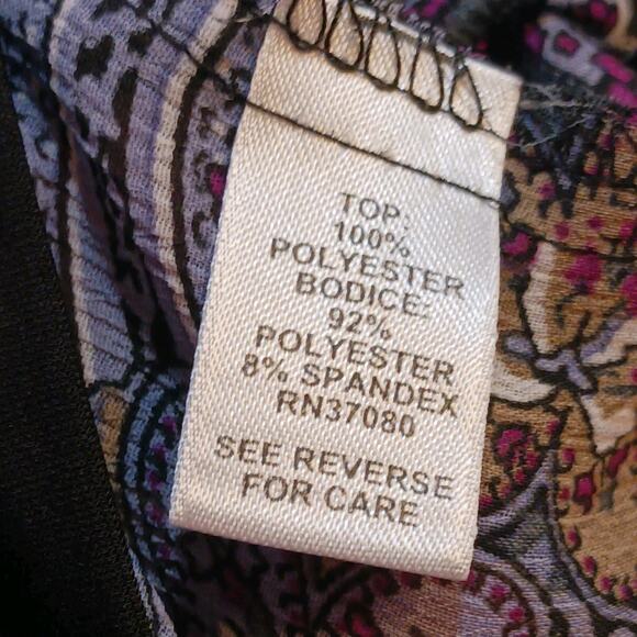 Cato Off-The-Shoulder Multi-Color Patchwork Print Sheer 3/4 Sleeve Blouse Medium - Picture 6 of 9